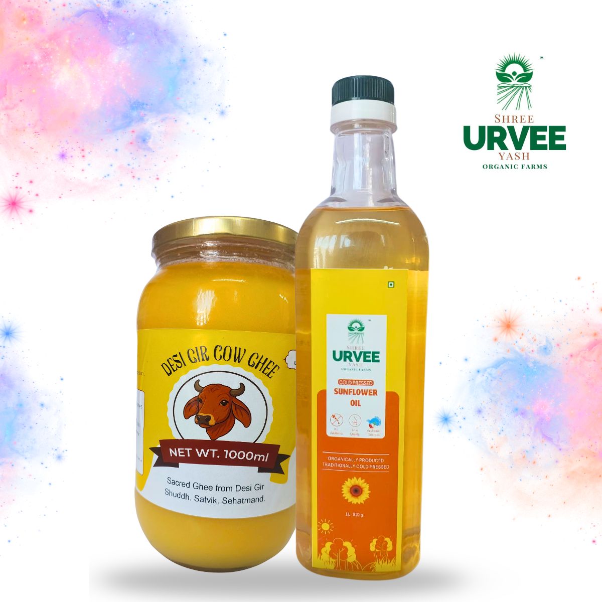Holi Combo Pack (Desi Gir Cow Ghee 1L + Sunflower Oil 1 L)