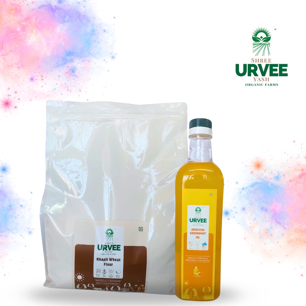 Holi Family Combo Pack (Khapli Wheat Flour 5 Kg + Ground Oil 1 L)