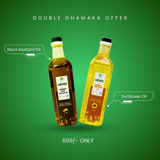 Black Mustard Oil + Sunflower Oil (1 Liter Bottles Each)