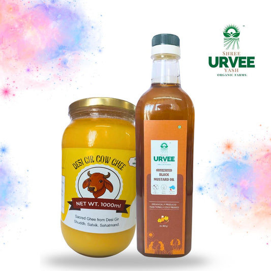 Holi Combo Pack (Desi Gir Cow Ghee 1L + Black Mustard Oil 1 L)