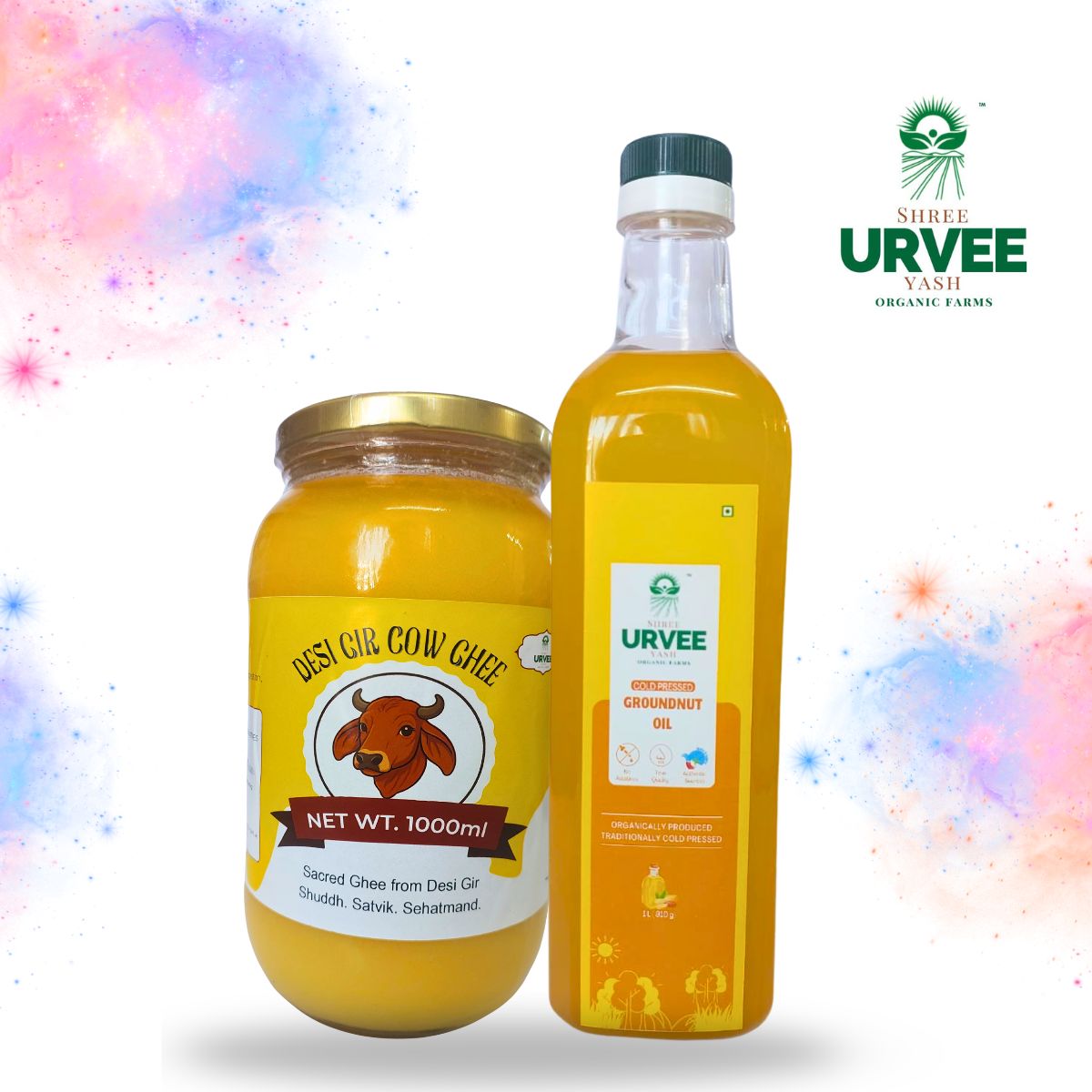 Holi Combo Pack (Desi Gir Cow Ghee 1L + Groundnut Oil 1L)