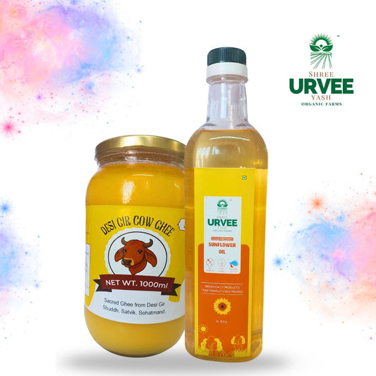 Holi Combo Pack (Desi Gir Cow Ghee 1L + Sunflower Oil 1 L)