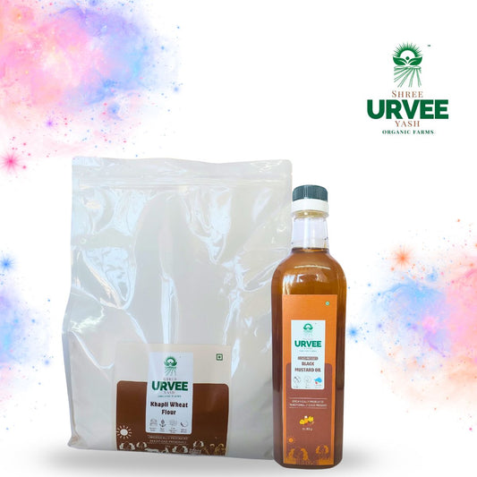 Holi Family Combo Pack (Khapli Wheat Flour 5 Kg + Black Mustard Oil 1 L)