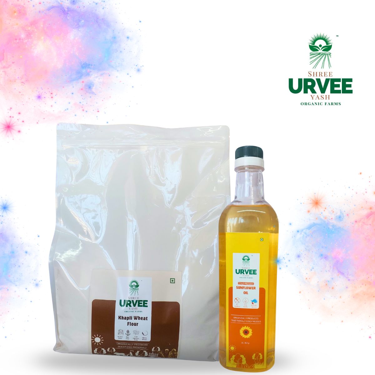 Holi Family Combo Pack (Khapli Wheat Flour 5 Kg + Sunflower Oil 1 L)