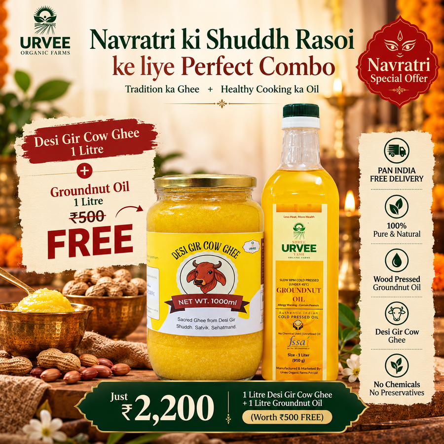 Desi Gir Cow Ghee (1 Liter Pack + 1 Liter Groundnut Oil Free) - Navratri Suddh Rasoi Offer