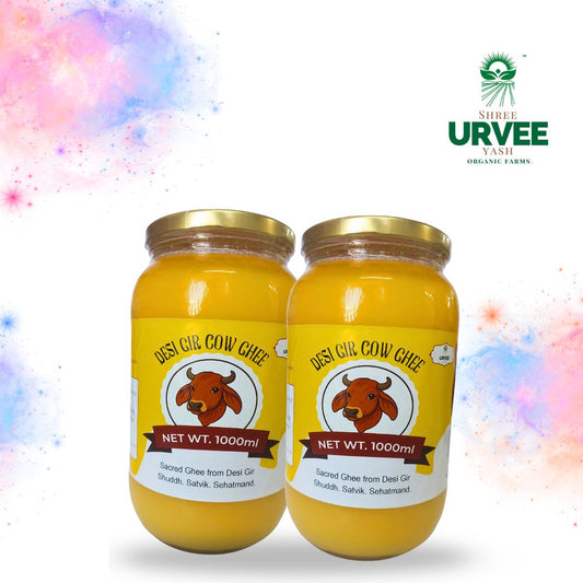 Holi Combo Pack (2 Liter Desi Gir Cow Ghee - Two 1 Liter Glass Bottles)