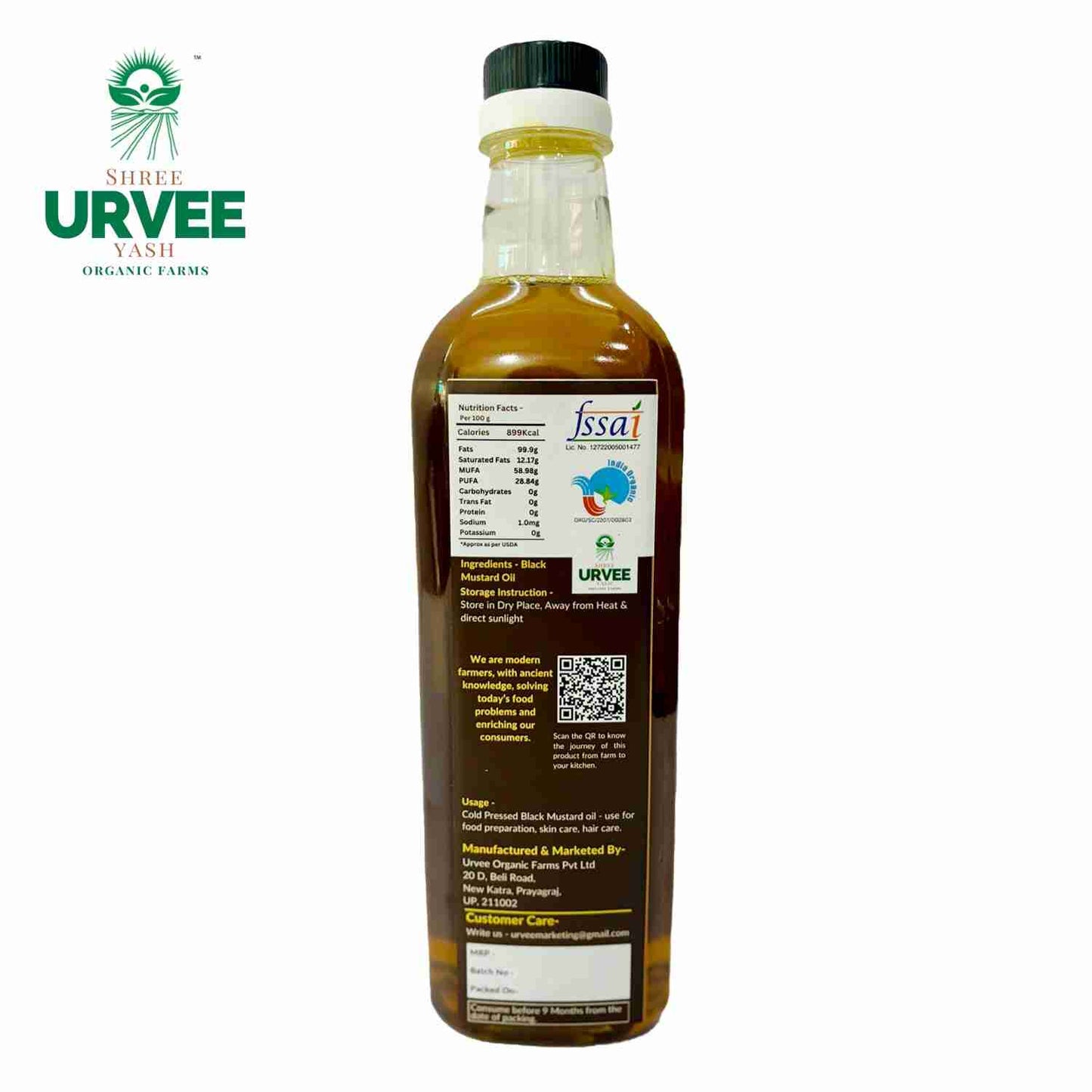 Wood Pressed Black Mustard Oil - Urvee Organic Farms