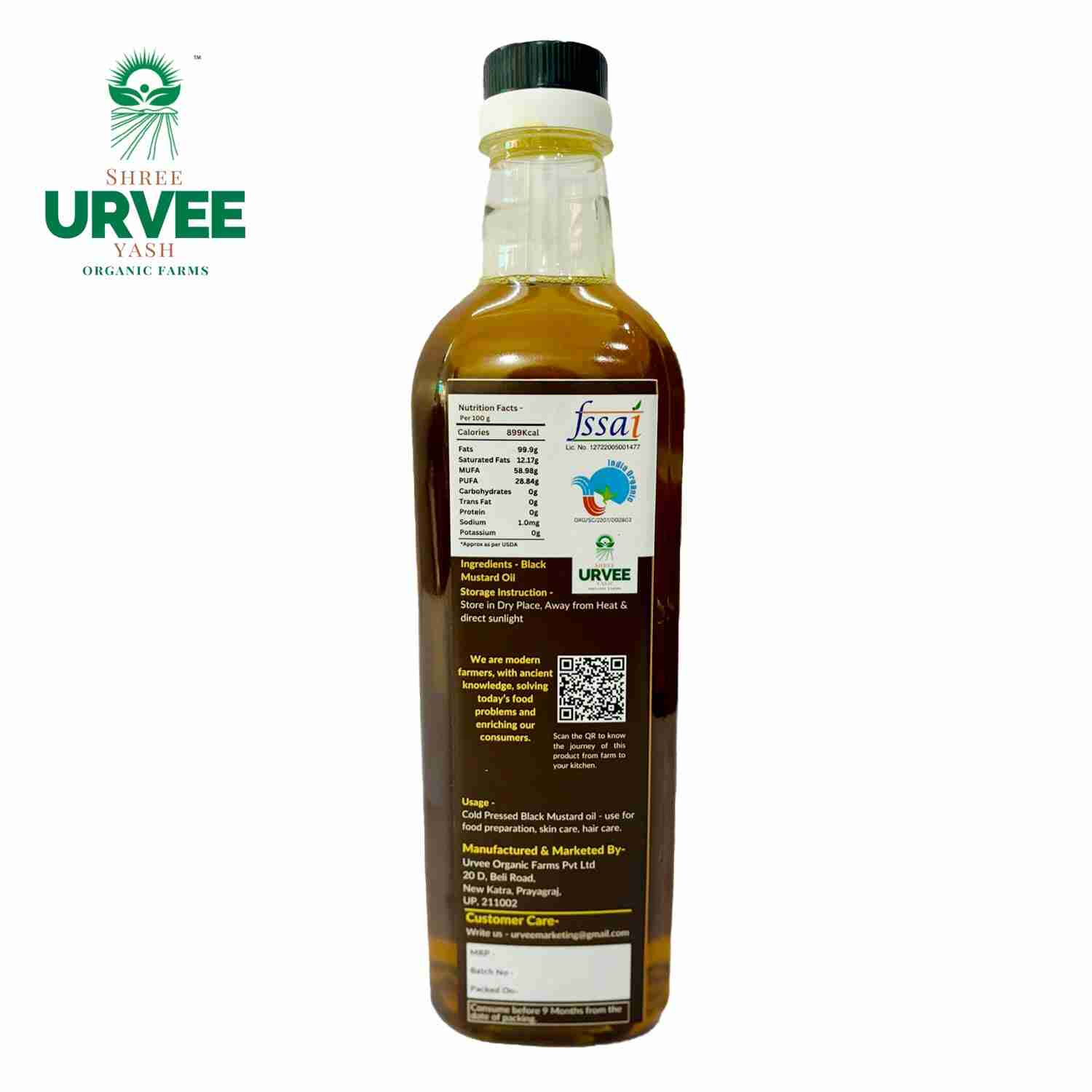 Wood Pressed Black Mustard Oil - Urvee Organic Farms