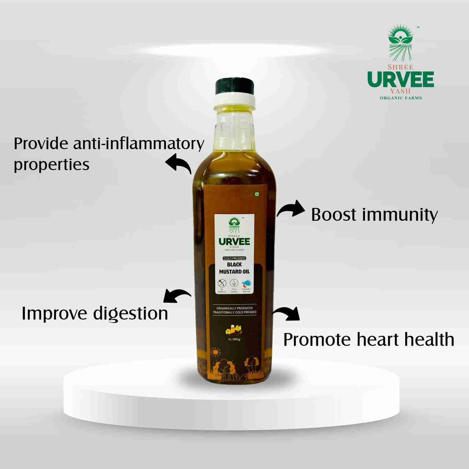 Wood Pressed Black Mustard Oil - Urvee Organic Farms