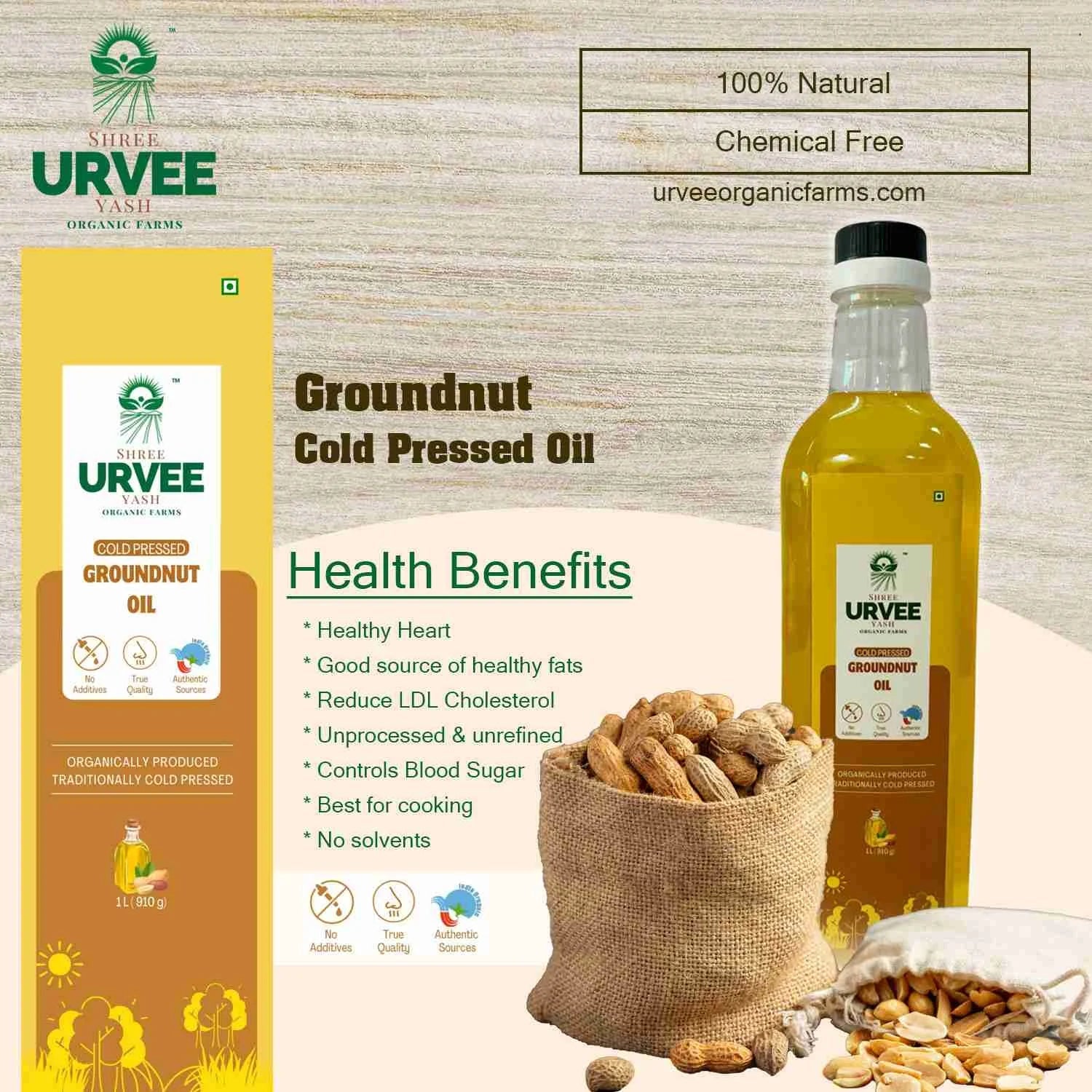 Wood Pressed Ground Nut Oil - Urvee Organic Farms