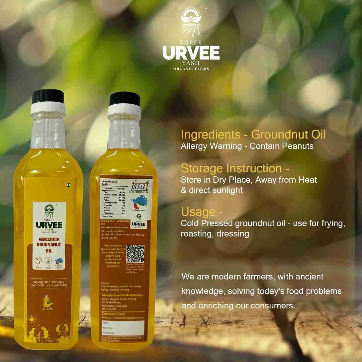 Wood Pressed Ground Nut Oil - Urvee Organic Farms