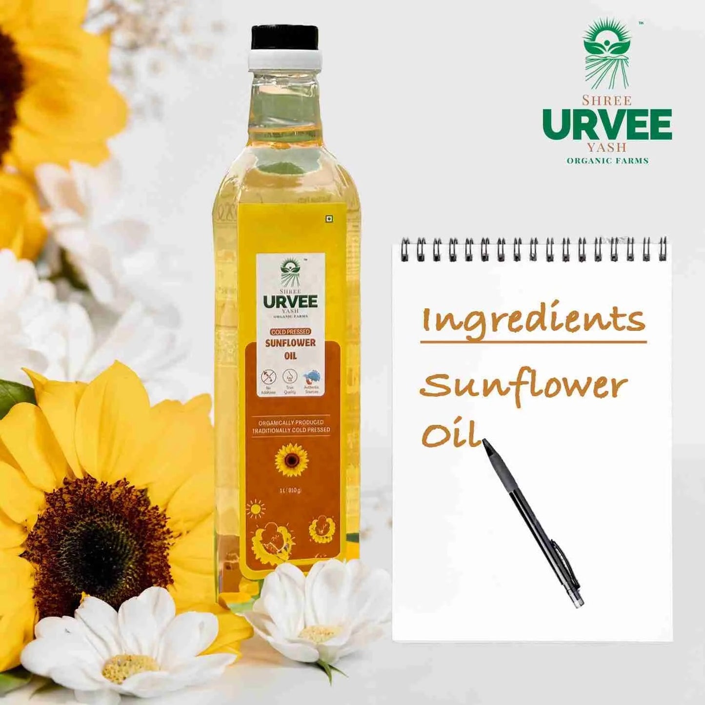 Wood Pressed Sunflower Oil - Urvee Organic Farms