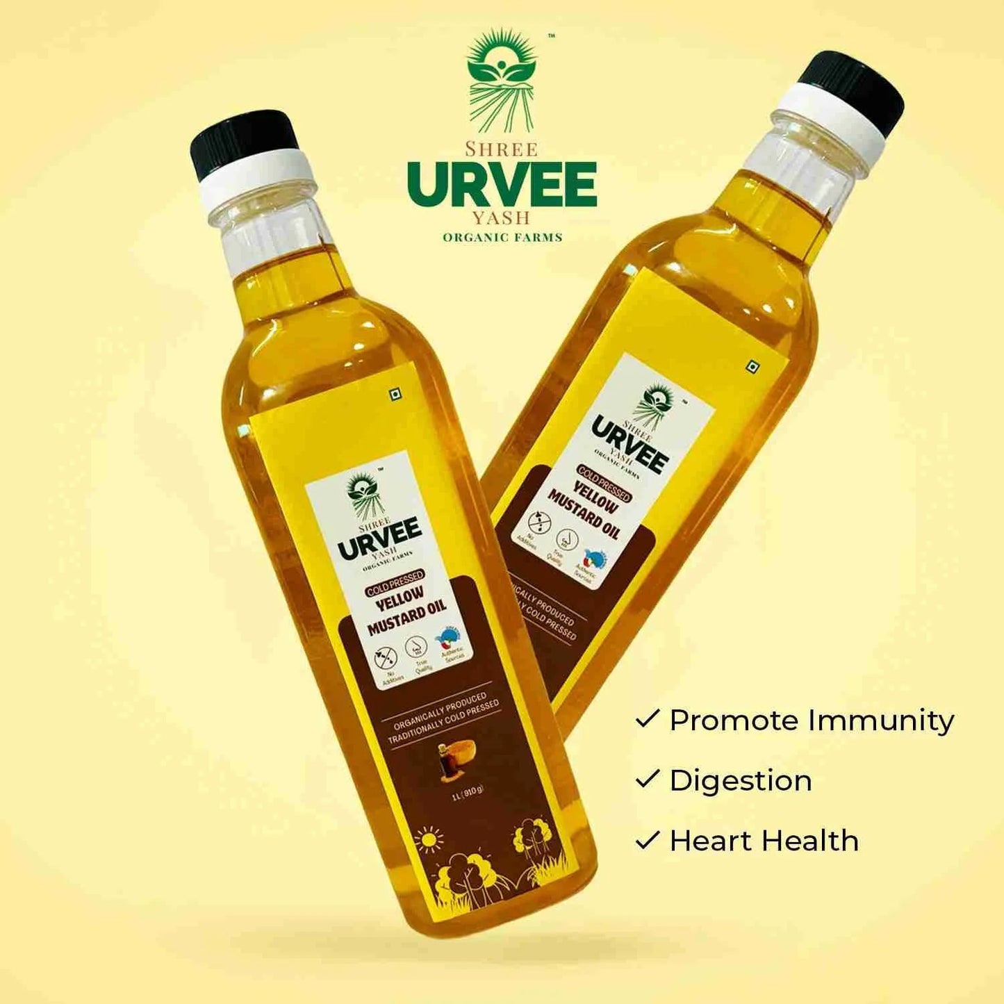 Wood Pressed Yellow Mustard Oil - Urvee Organic Farms