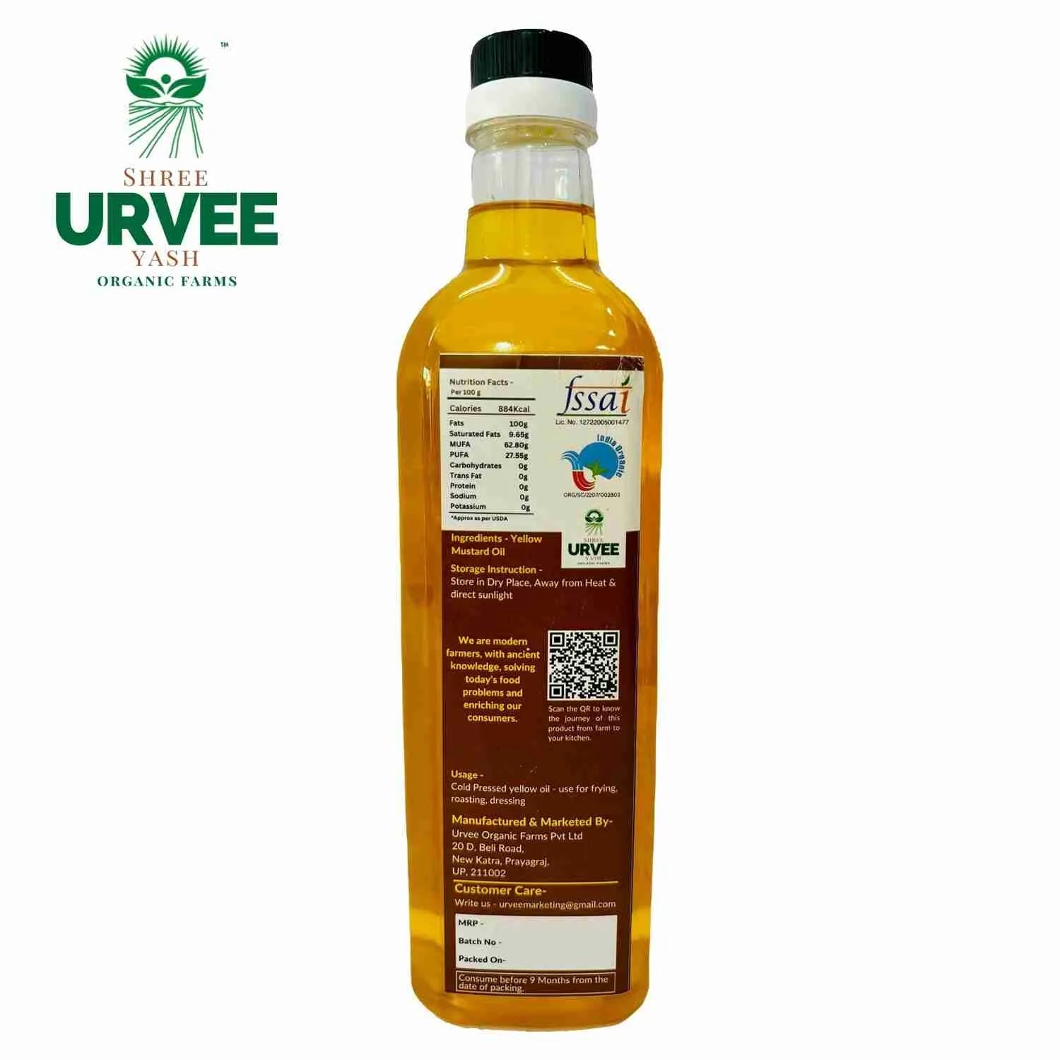 Wood Pressed Yellow Mustard Oil - Urvee Organic Farms