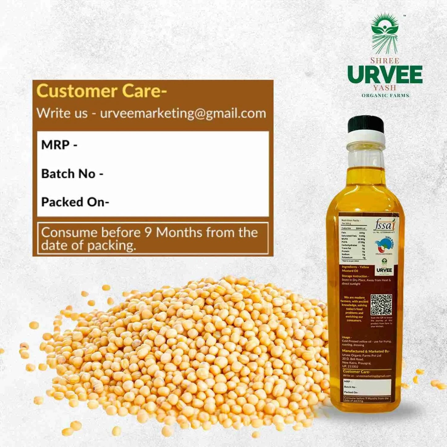 Wood Pressed Yellow Mustard Oil - Urvee Organic Farms