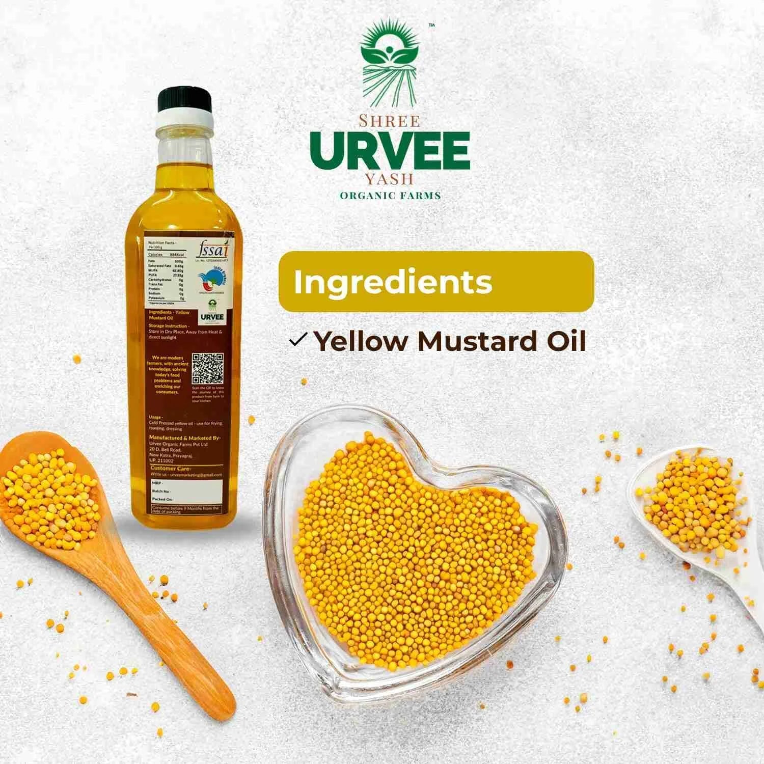 Wood Pressed Yellow Mustard Oil - Urvee Organic Farms