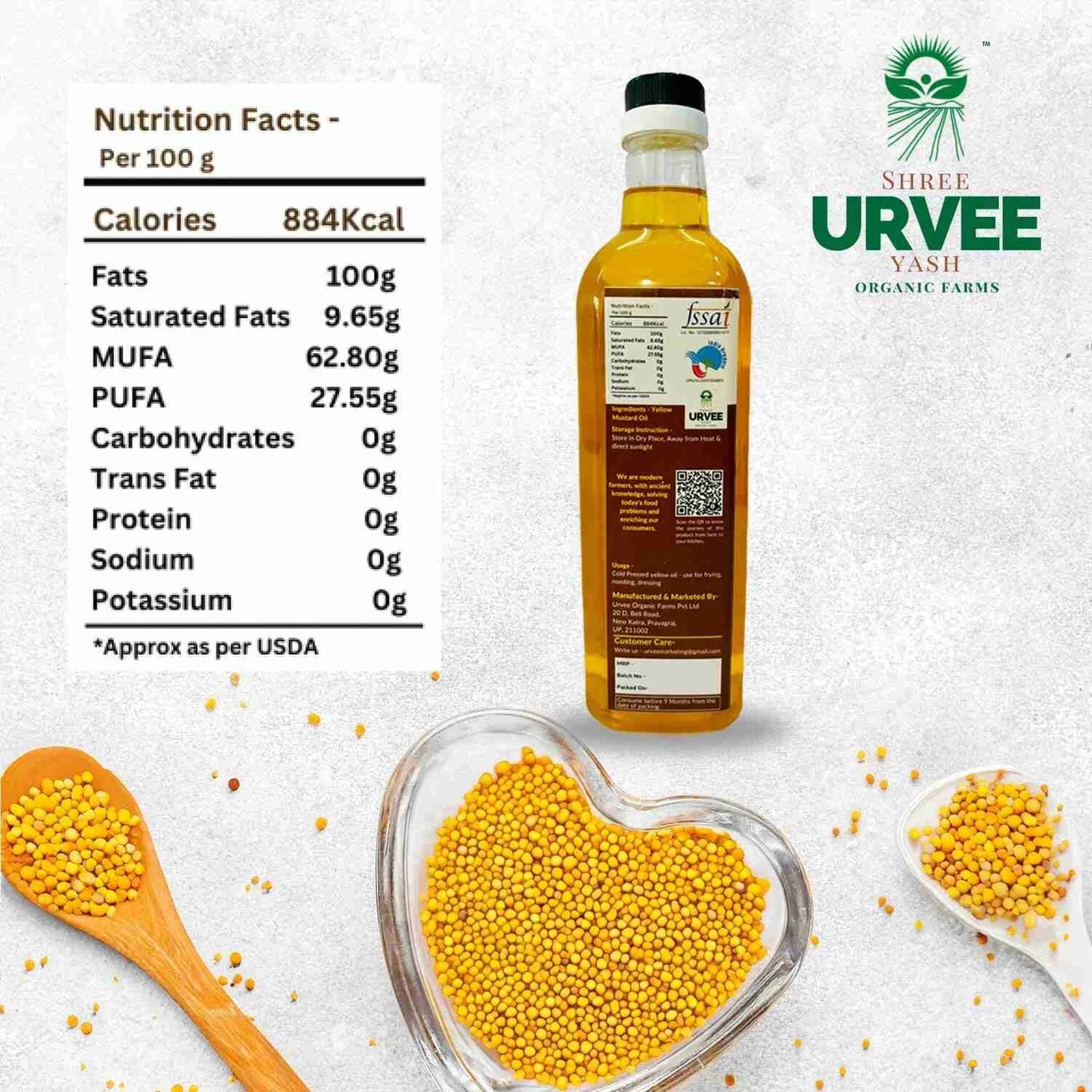 Wood Pressed Yellow Mustard Oil - Urvee Organic Farms